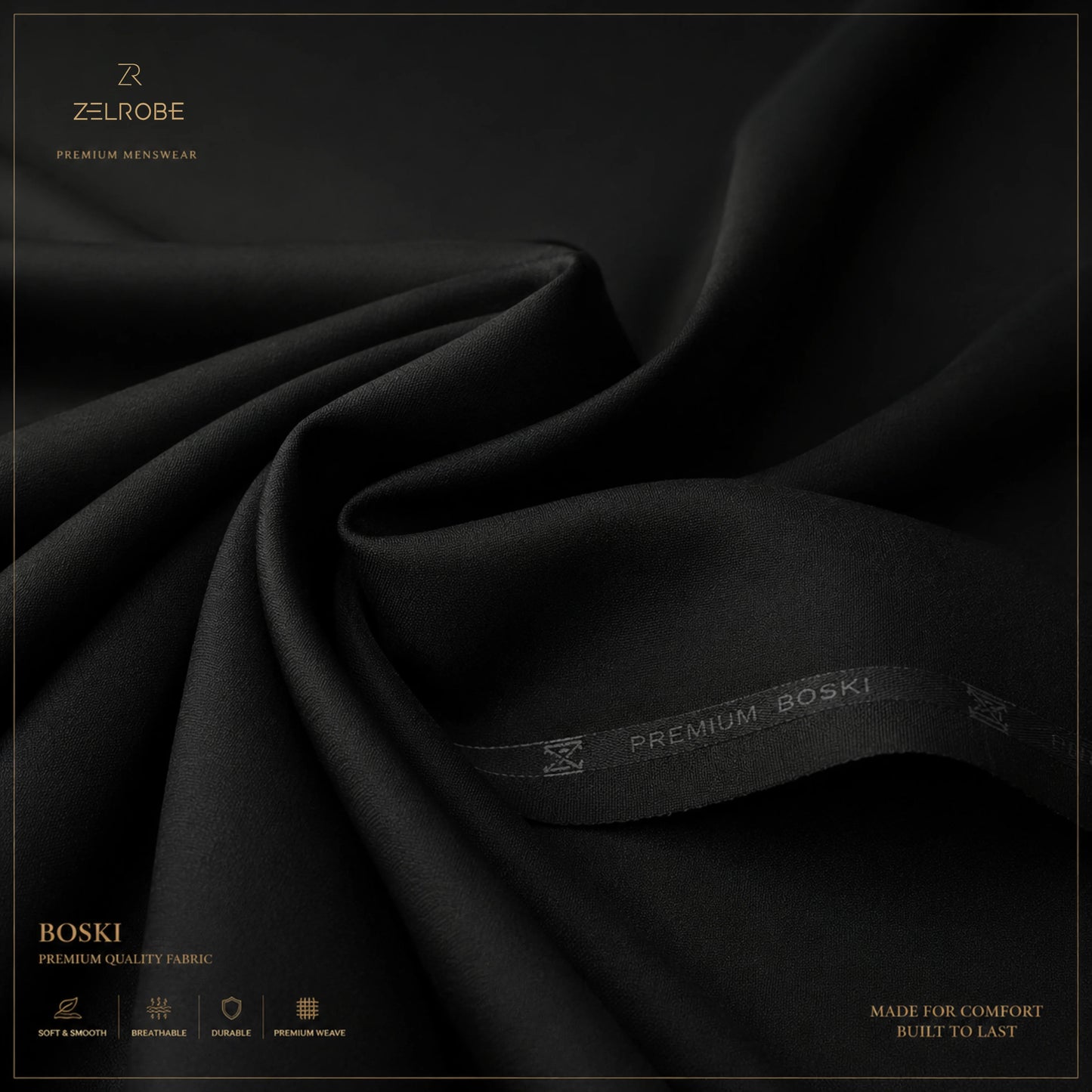 Classic Black Boski Unstitched Fabric – Single Suit
