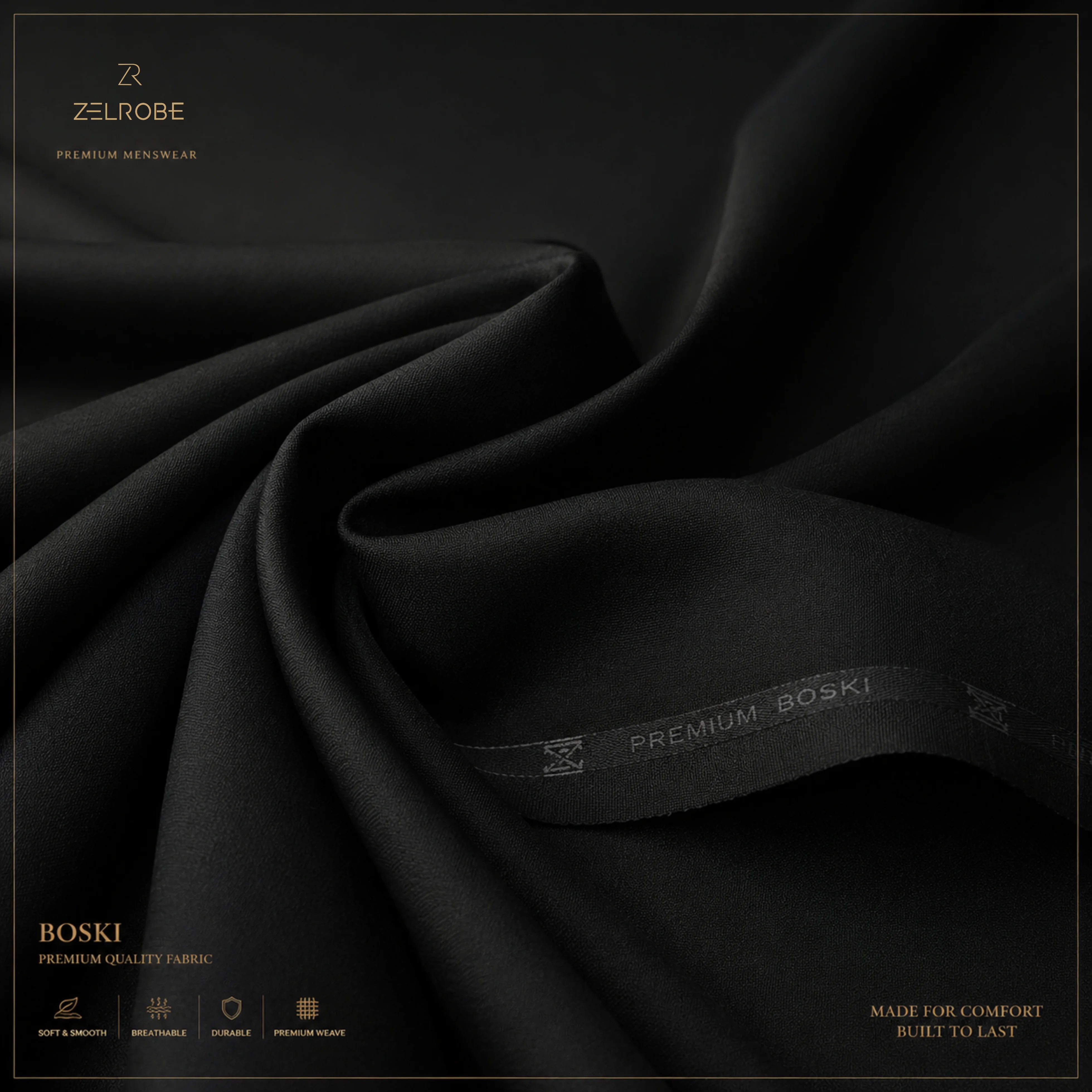 Classic Black Boski Unstitched Fabric – Single Suit