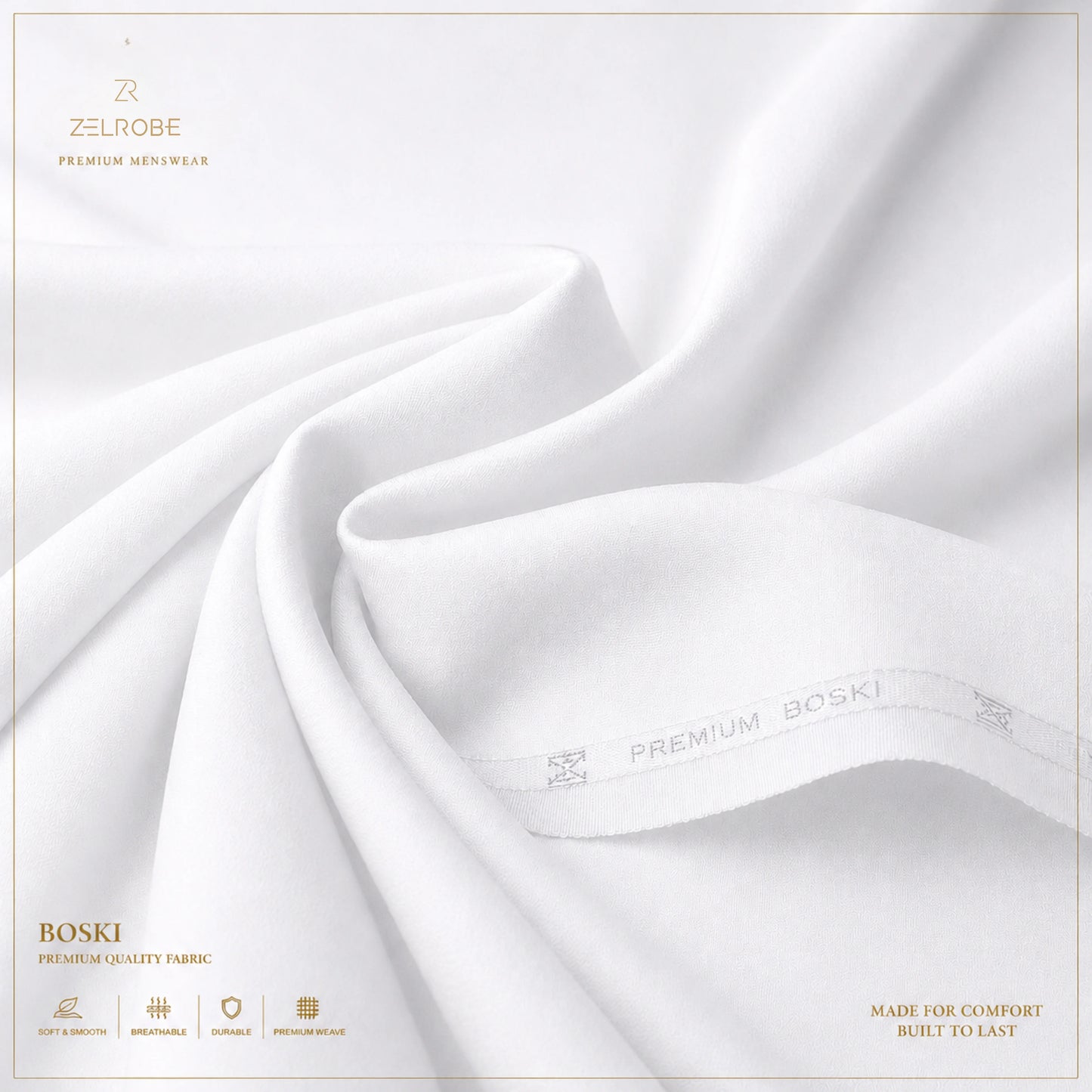 Pure Off White Boski Unstitched Fabric – Single Suit
